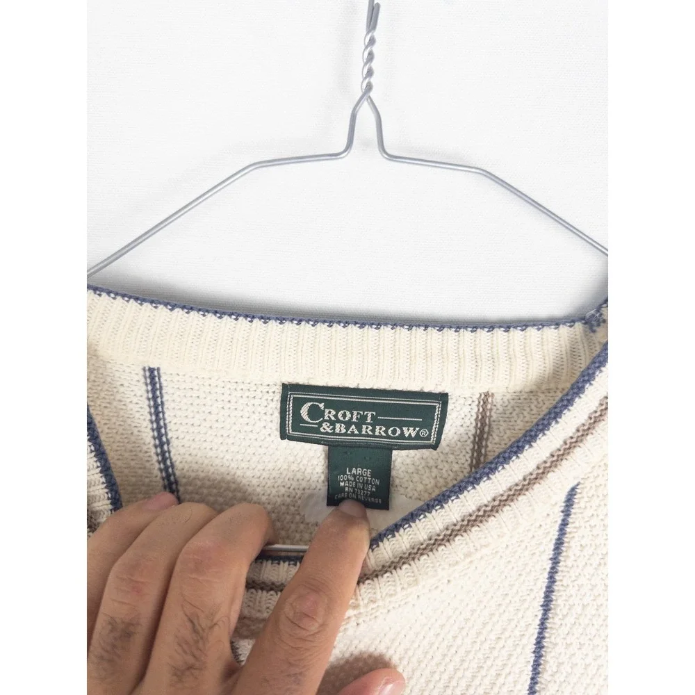VTG Croft & Barrow Sweater Mens L Striped Golf Graphics‎ Pullover Chunky Grandpa